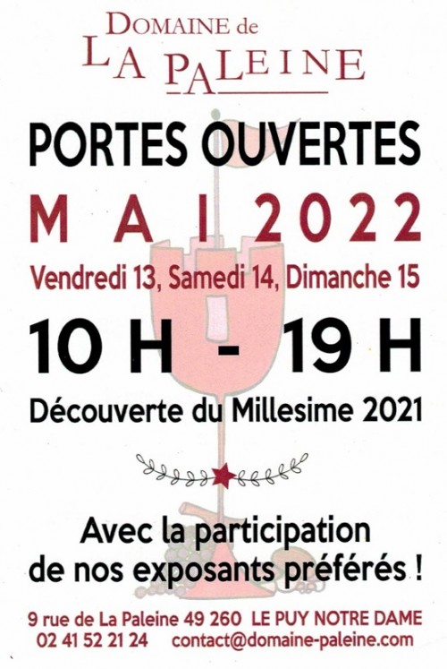 PORTES OUVERTES au Domaine de la Paleine 13-14 & 15 Mai 2022
